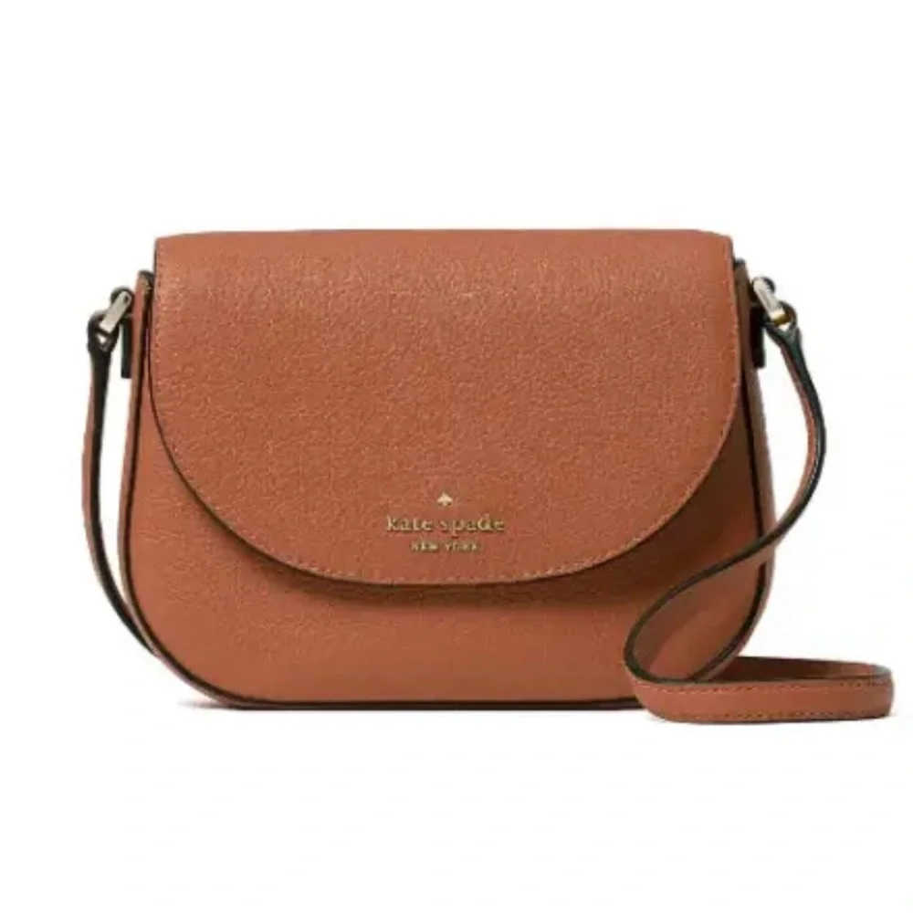 New Kate Spade Leila mini flap crossbody Leather Warm Gingerbread